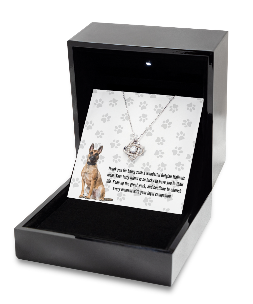 Belgian Malinois Mom Love Knot Silver Necklace - Dog Mom Jewelry Gifts Necklace For Women Birthday Christmas Mother's Day Gift For Belgian Malinois Dog Lover