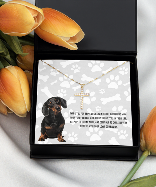 Dachshund Mom Crystal Gold Cross Necklace - Dog Mom Jewelry Gifts Necklace For Women Birthday Christmas Mother's Day Gift For Dachshund Dog Lover