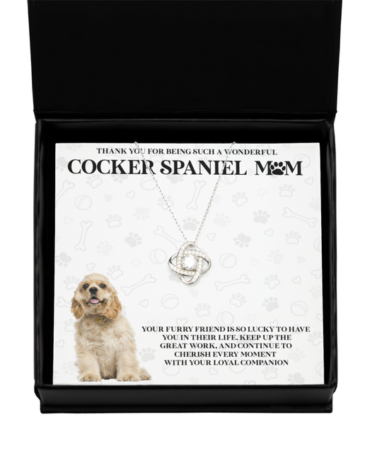 Cocker Spaniel Mom Love Knot Silver Necklace - Dog Mom Gifts Necklace For Women Birthday Christmas Mother's Day Gift For Cocker Spaniel Dog Lover