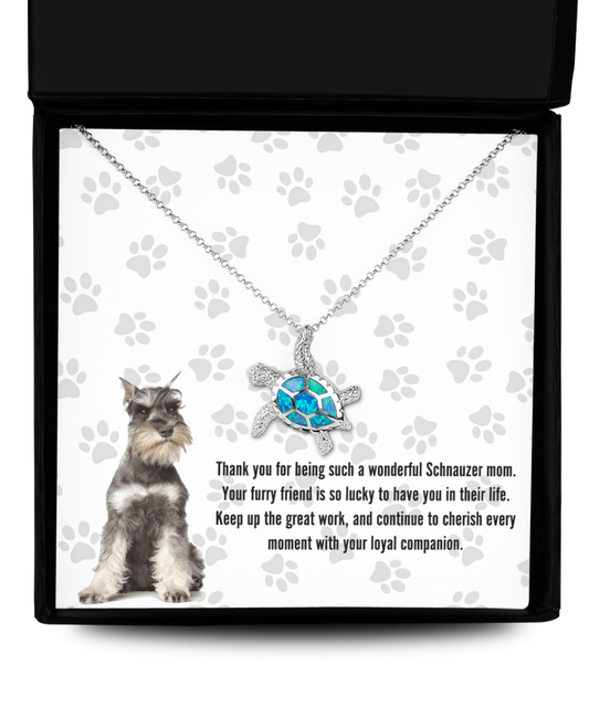 Schnauzer Mom Opal Turtle Necklace - Dog Mom Gifts For Women Birthday Christmas Mother's Day Gift Necklace For Schnauzer Dog Lover