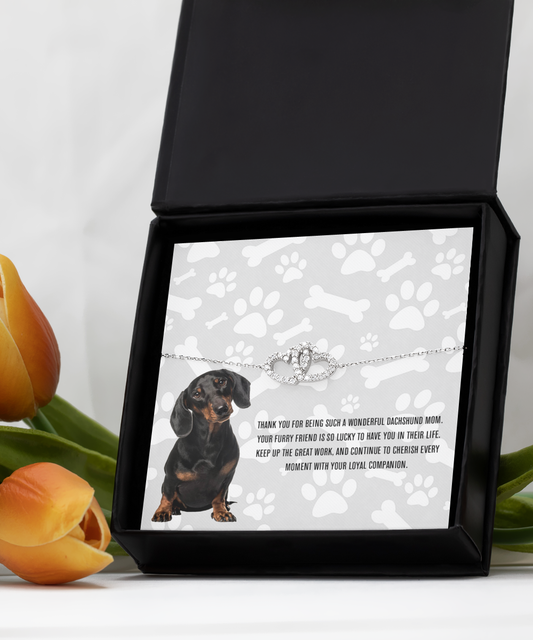 Dachshund Mom Interlocking Heart Bracelet - Dog Mom Jewelry Gifts For Women Birthday Christmas Mother's Day Gift For Dachshund Dog Lover