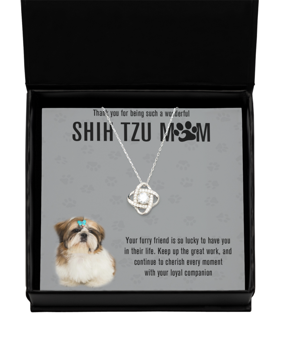 Shih Tzu Mom Love Knot Silver Necklace - A Birthday Christmas Mother's Day Gift For Shih Tzu Dog Mom Necklace Gift For Her