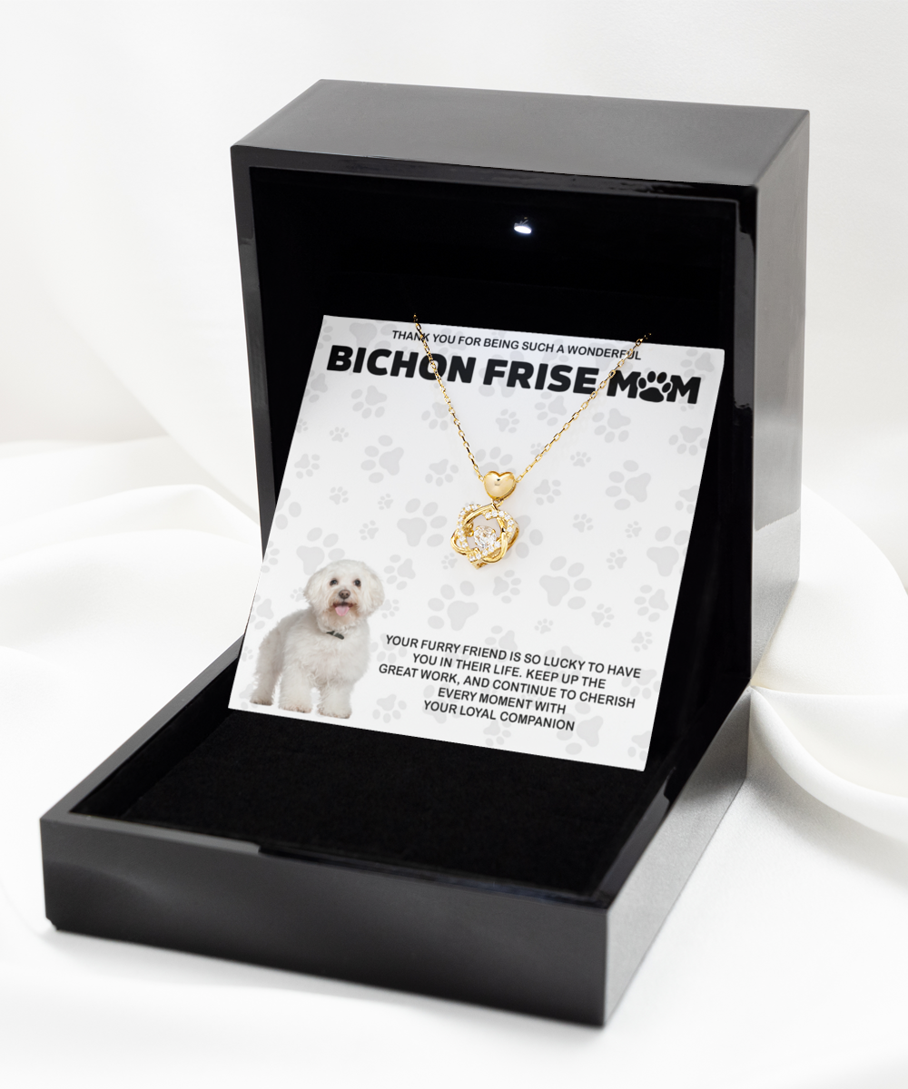Bichon Frise Mom Heart Knot Gold Necklace - Dog Mom Gifts Necklace For Women Birthday Christmas Mother's Day Gift For Bichon Frise Dog Lover