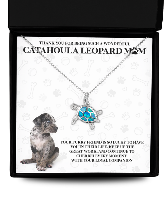 Catahoula Leopard Mom Opal Turtle Necklace - Dog Mom Gifts For Women Birthday Christmas Mother's Day Gift Necklace For Catahoula Leopard Dog Lover