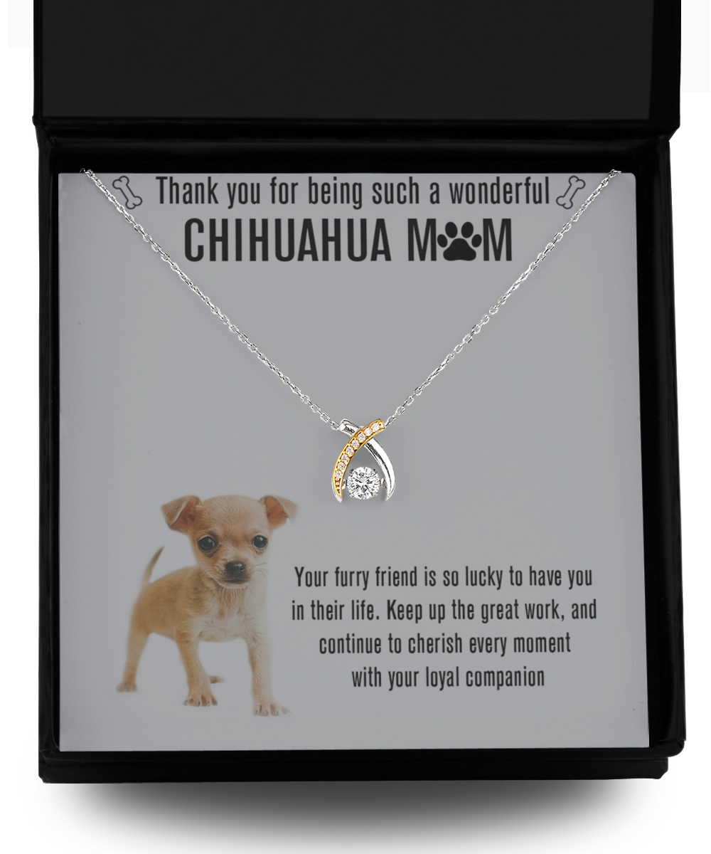 Chihuahua Mom Wishbone Dancing Necklace - Dog Mom Gifts For Women Birthday Christmas Mother's Day Gift Necklace For Chihuahua Dog Lover