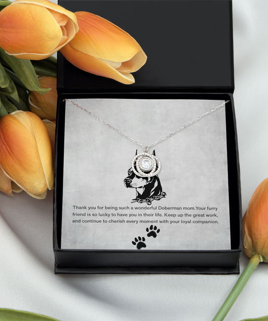 Doberman Mom Double Crystal Circle Necklace - Dog Mom Jewelry Gifts Necklace For Women Birthday Christmas Mother's Day Gift For Doberman Dog Lover