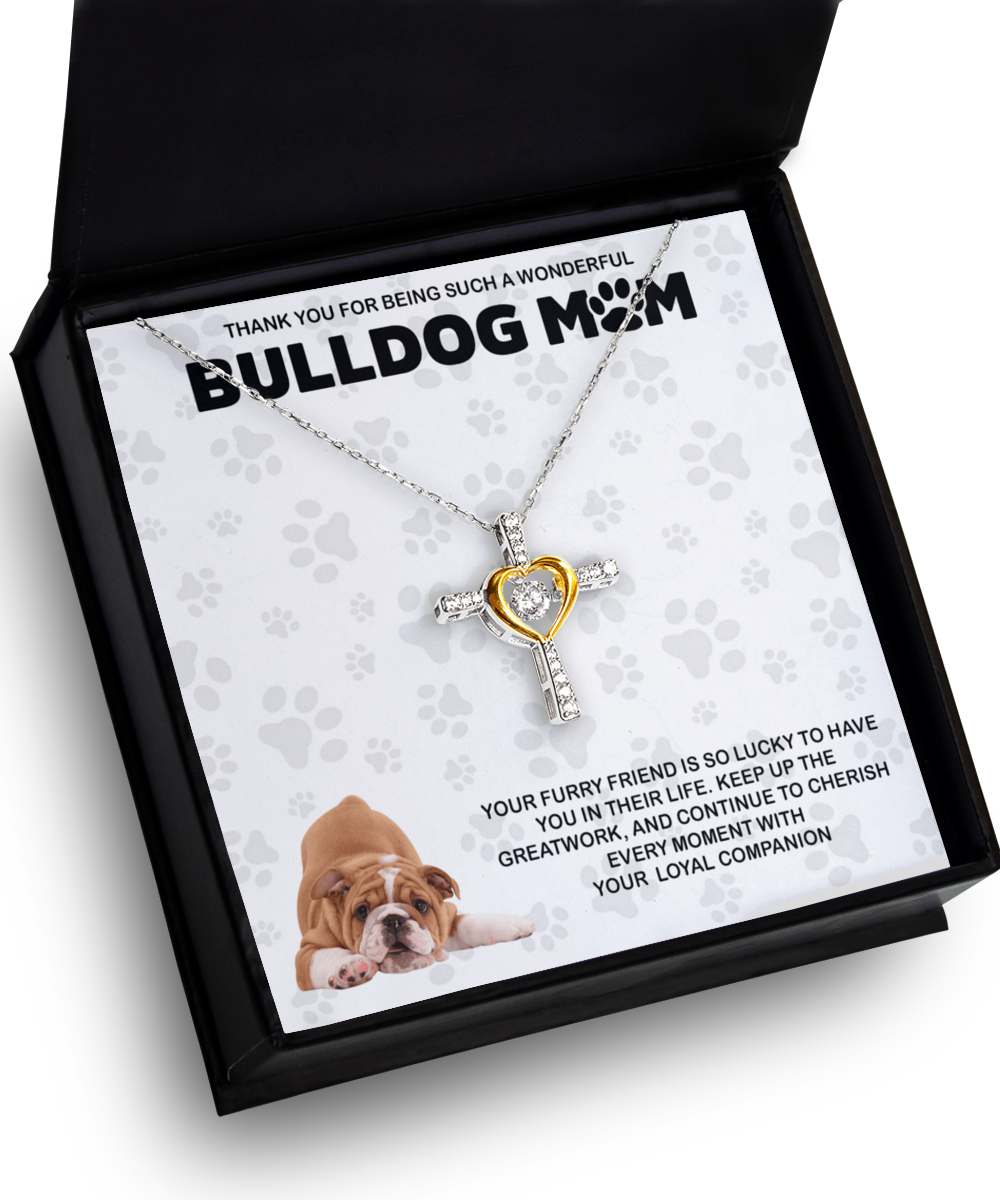 Bulldog Mom Cross Dancing Necklace - Dog Mom Gifts For Women Birthday Christmas Mother's Day Gift Necklace For Bulldog Dog Lover