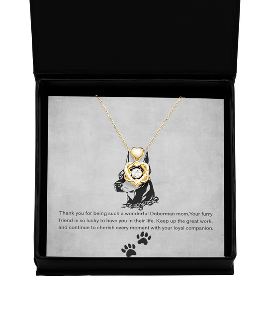 Doberman Mom Heart Knot Gold Necklace - Dog Mom Jewelry Gifts Necklace For Women Birthday Christmas Mother's Day Gift For Doberman Dog Lover