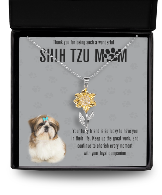 Shih Tzu Mom Sunflower Pendant Necklace - Dog Mom Gifts For Women Birthday Christmas Mother's Day Gift Necklace For Shih Tzu Dog Lover