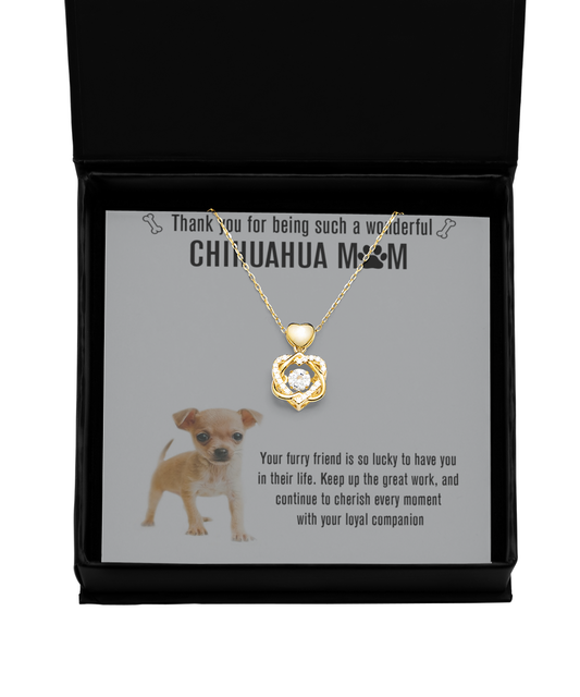 Chihuahua Mom Heart Knot Gold Necklace - A Birthday Christmas Mothers Day Necklace Gift For Women Chihuahua Dog Mom