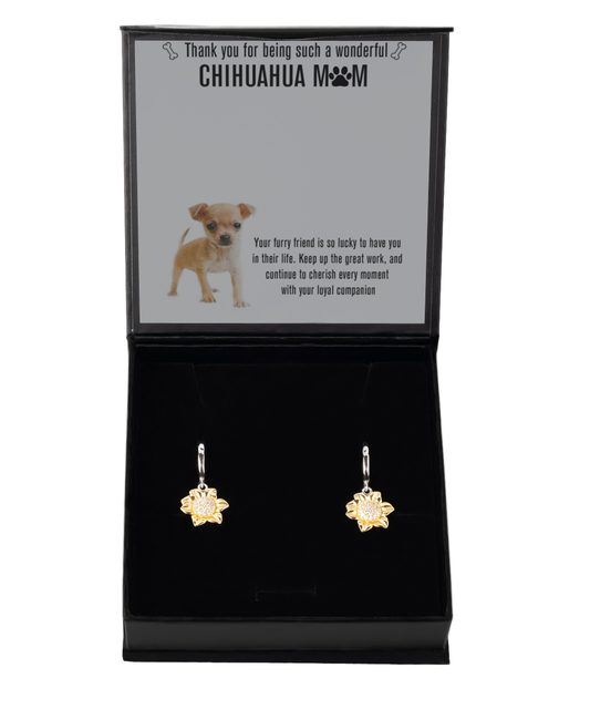 Chihuahua Mom Sunflower Earrings - Dog Mom Gifts For Women Birthday Christmas Mother's Day Jewelry Gift For Chihuahua Dog Lover