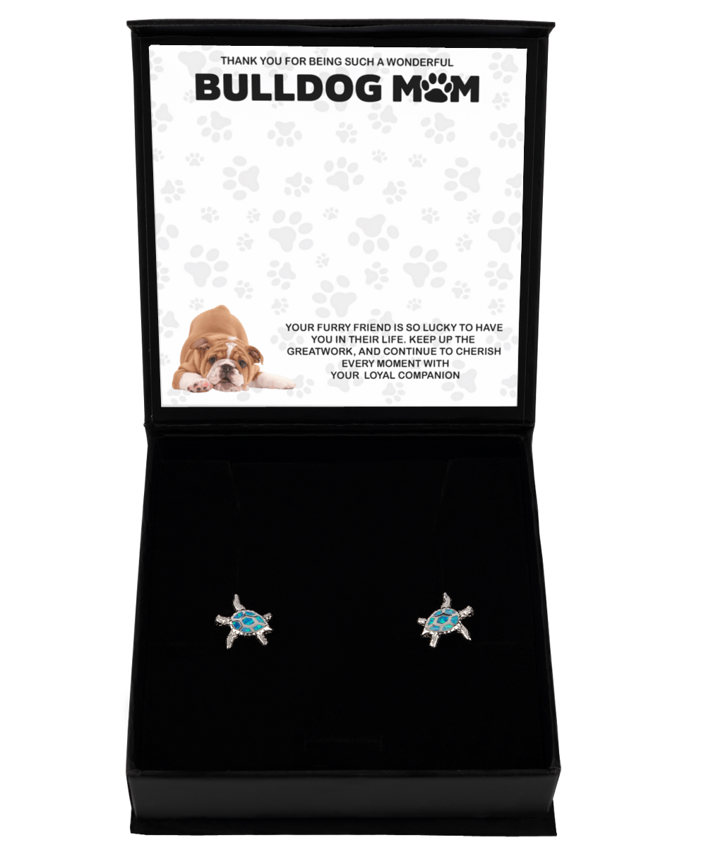 Bulldog Mom Opal Turtle Earrings - Dog Mom Gifts For Women Birthday Christmas Mother's Day Jewelry Gift For Bulldog Dog Lover