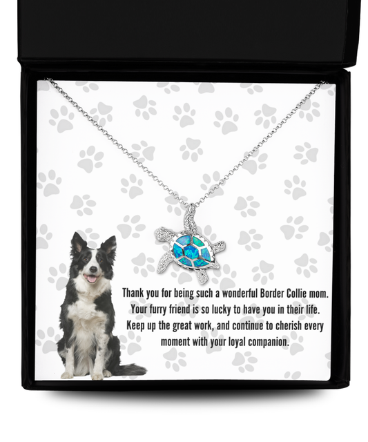 Border Collie Mom Opal Turtle Necklace - Dog Mom Gifts For Women Birthday Christmas Mother's Day Gift Necklace For Border Collie Dog Lover