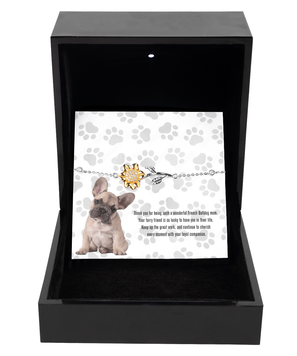 French Bulldog Mom Sunflower Bracelet - Dog Mom Gifts For Women Birthday Christmas Mother's Day Jewelry Gift For French Bulldog Dog Lover