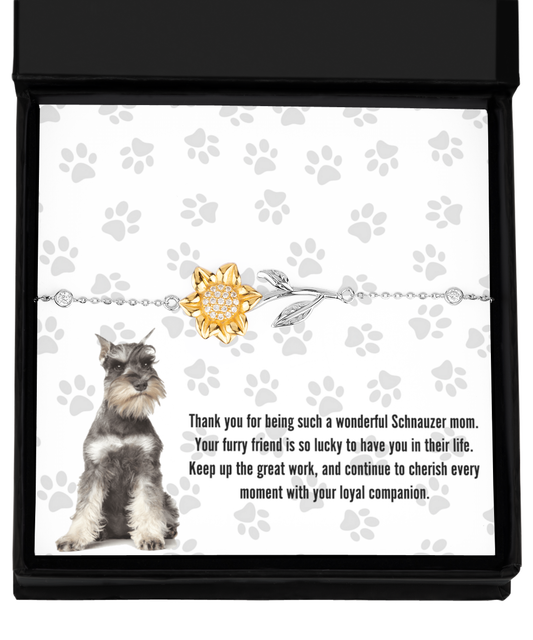 Schnauzer Mom Sunflower Bracelet - Dog Mom Gifts For Women Birthday Christmas Mother's Day Jewelry Gift For Schnauzer Dog Lover