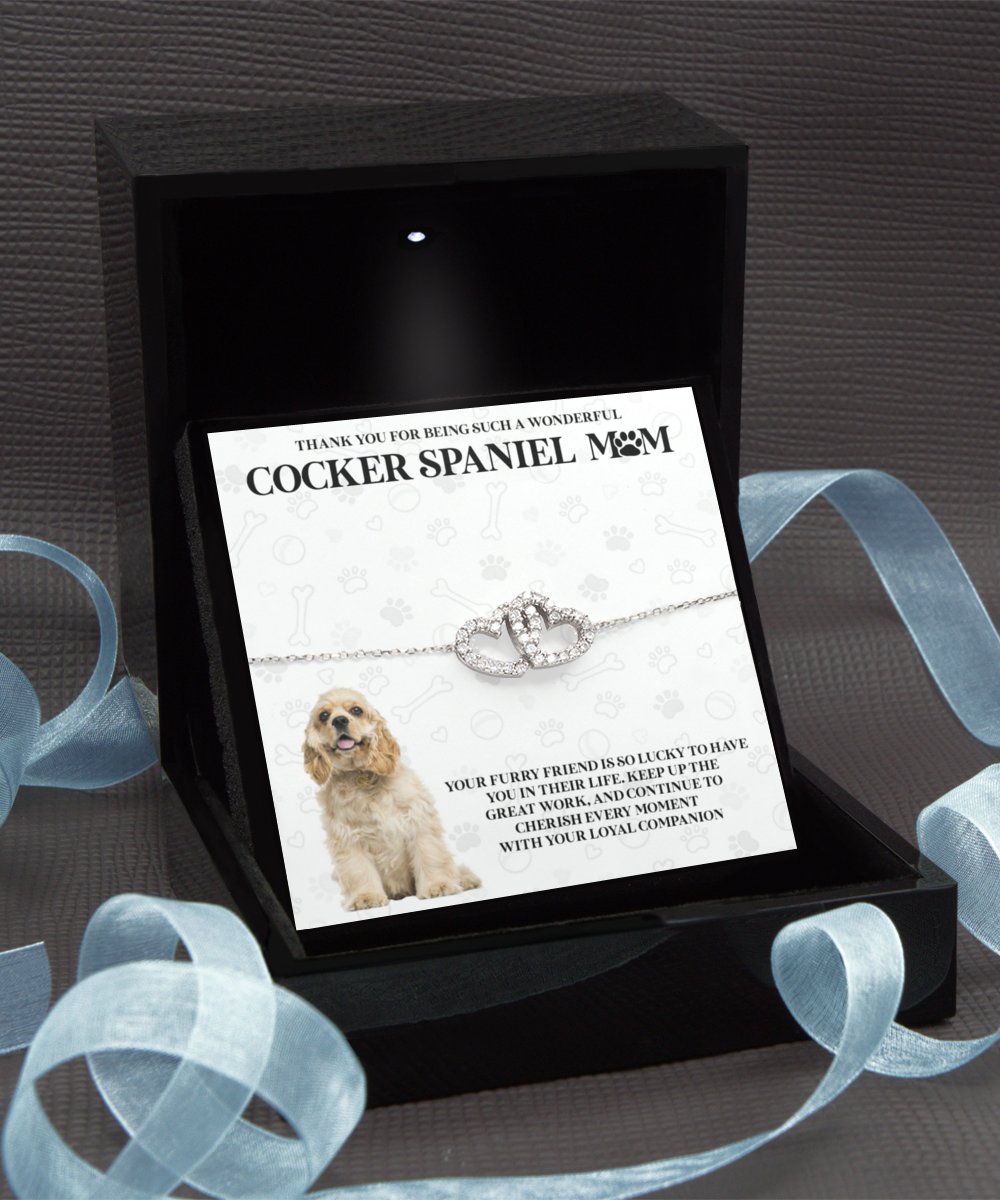 Cocker Spaniel Mom Interlocking Heart Bracelet - Dog Mom Jewelry Gifts For Women Birthday Christmas Mother's Day Gift For Cocker Spaniel Dog Lover
