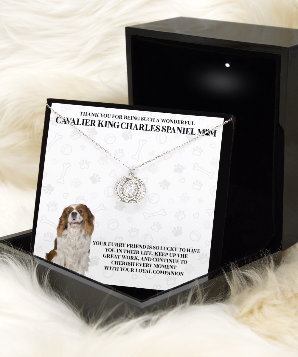 Cavalier King Charles Spaniel Mom Double Crystal Circle Necklace - Dog Mom Gifts Necklace For Women Birthday Mother's Day Gift For Cavalier King Charles Spaniel Dog Lover