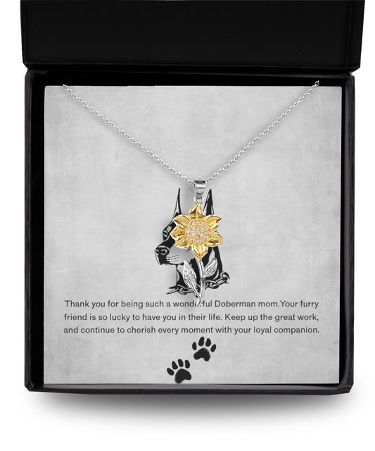 Doberman Mom Sunflower Pendant Necklace - Dog Mom Gifts For Women Birthday Christmas Mother's Day Gift Necklace For Doberman Dog Lover