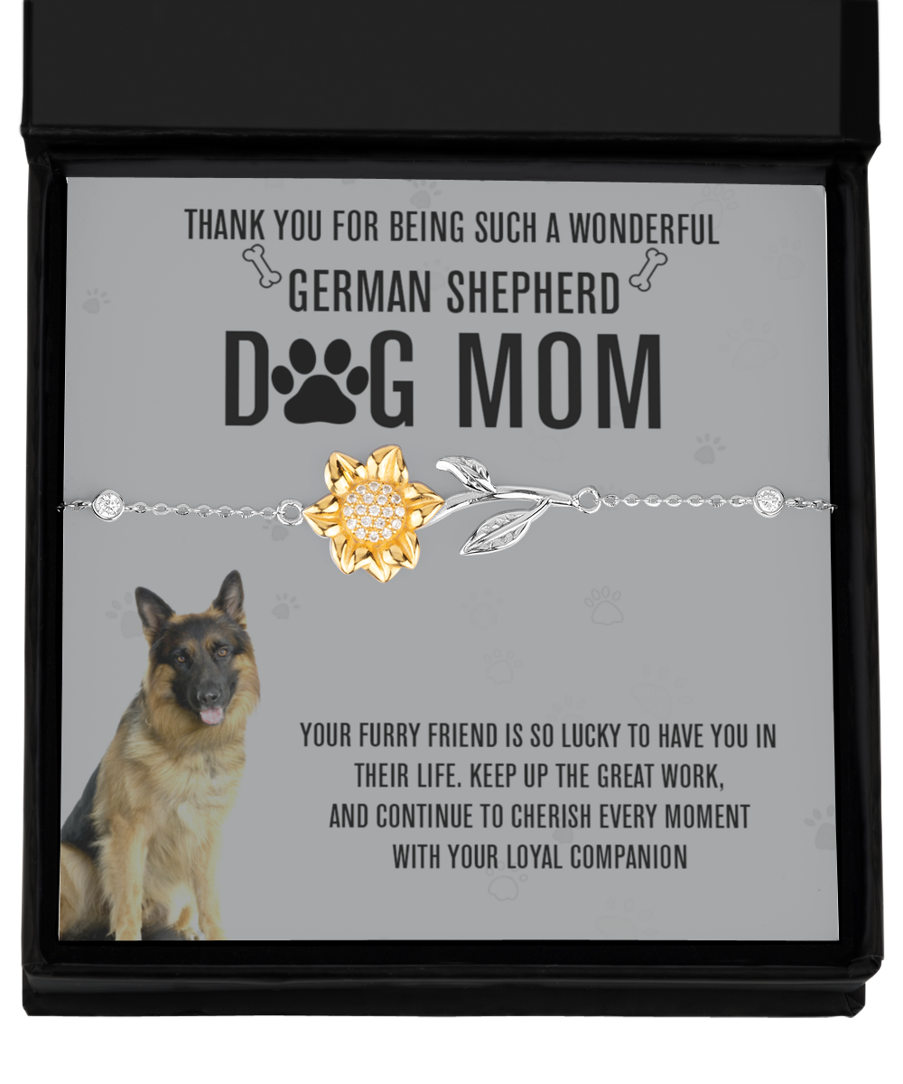 German Shepherd Mom Sunflower Bracelet - Dog Mom Gifts For Women Birthday Christmas Mother's Day Jewelry Gift For German Shepherd Dog Lover