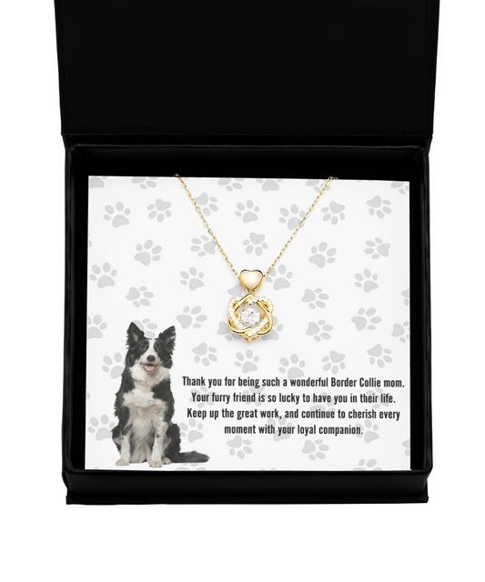 Border Collie Mom Heart Knot Gold Necklace - Dog Mom Jewelry Gifts Necklace For Women Birthday Christmas Mother's Day Gift For Border Collie Dog Lover