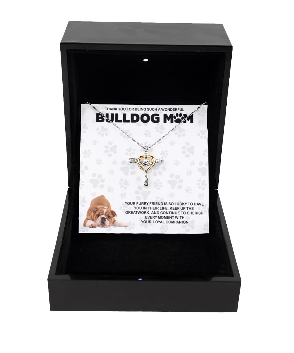 Bulldog Mom Cross Dancing Necklace - Dog Mom Gifts For Women Birthday Christmas Mother's Day Gift Necklace For Bulldog Dog Lover