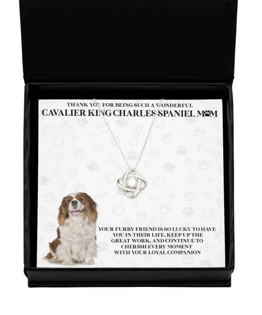 Cavalier King Charles Spaniel Mom Love Knot Silver Necklace - Dog Mom Gifts Necklace For Women Birthday Mother's Day Gift For Cavalier King Charles Spaniel Dog Lover