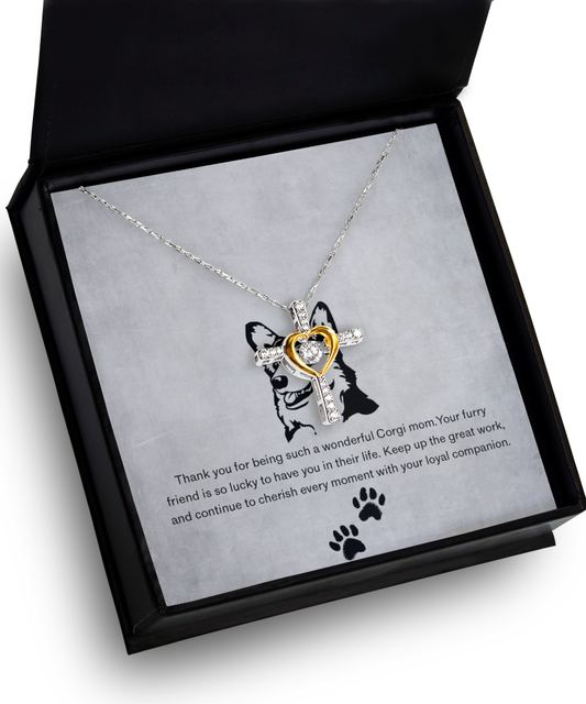 Corgi Mom Cross Dancing Necklace - Dog Mom Gifts For Women Birthday Christmas Mother's Day Gift Necklace For Corgi Dog Lover