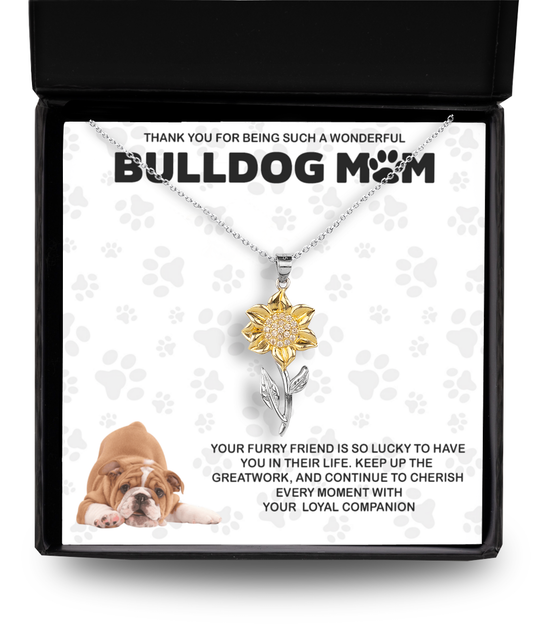 Bulldog Mom Sunflower Pendant Necklace - Dog Mom Gifts For Women Birthday Christmas Mother's Day Gift Necklace For Bulldog Dog Lover