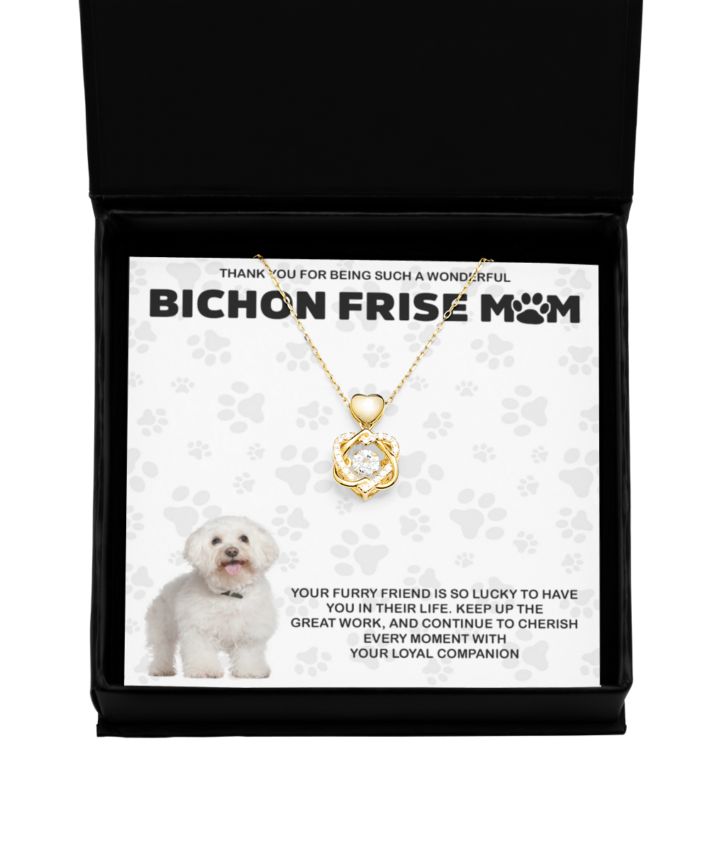 Bichon Frise Mom Heart Knot Gold Necklace - Dog Mom Gifts Necklace For Women Birthday Christmas Mother's Day Gift For Bichon Frise Dog Lover