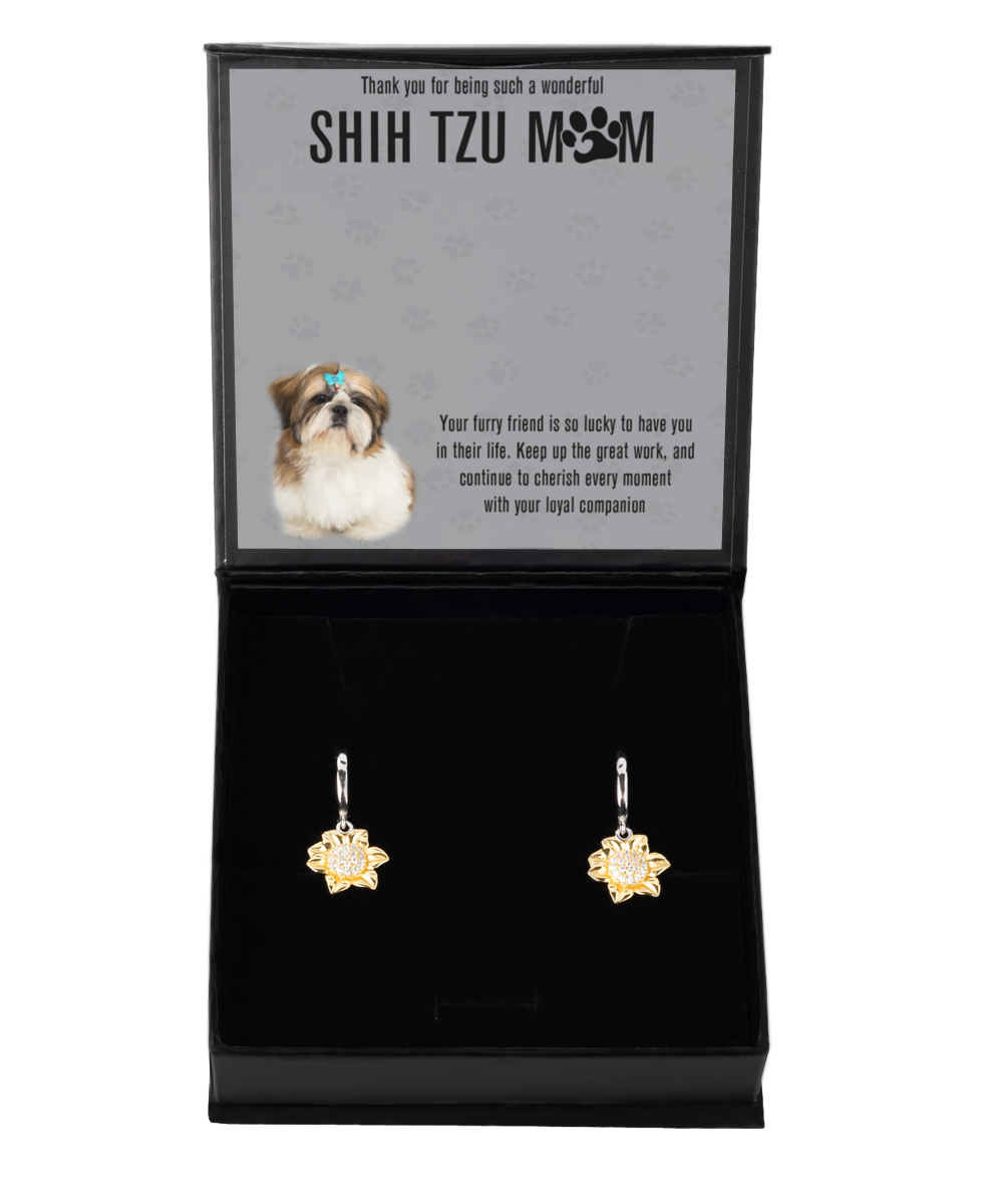 Shih Tzu Mom Sunflower Earrings - Dog Mom Gifts For Women Birthday Christmas Mother's Day Jewelry Gift For Shih Tzu Dog Lover