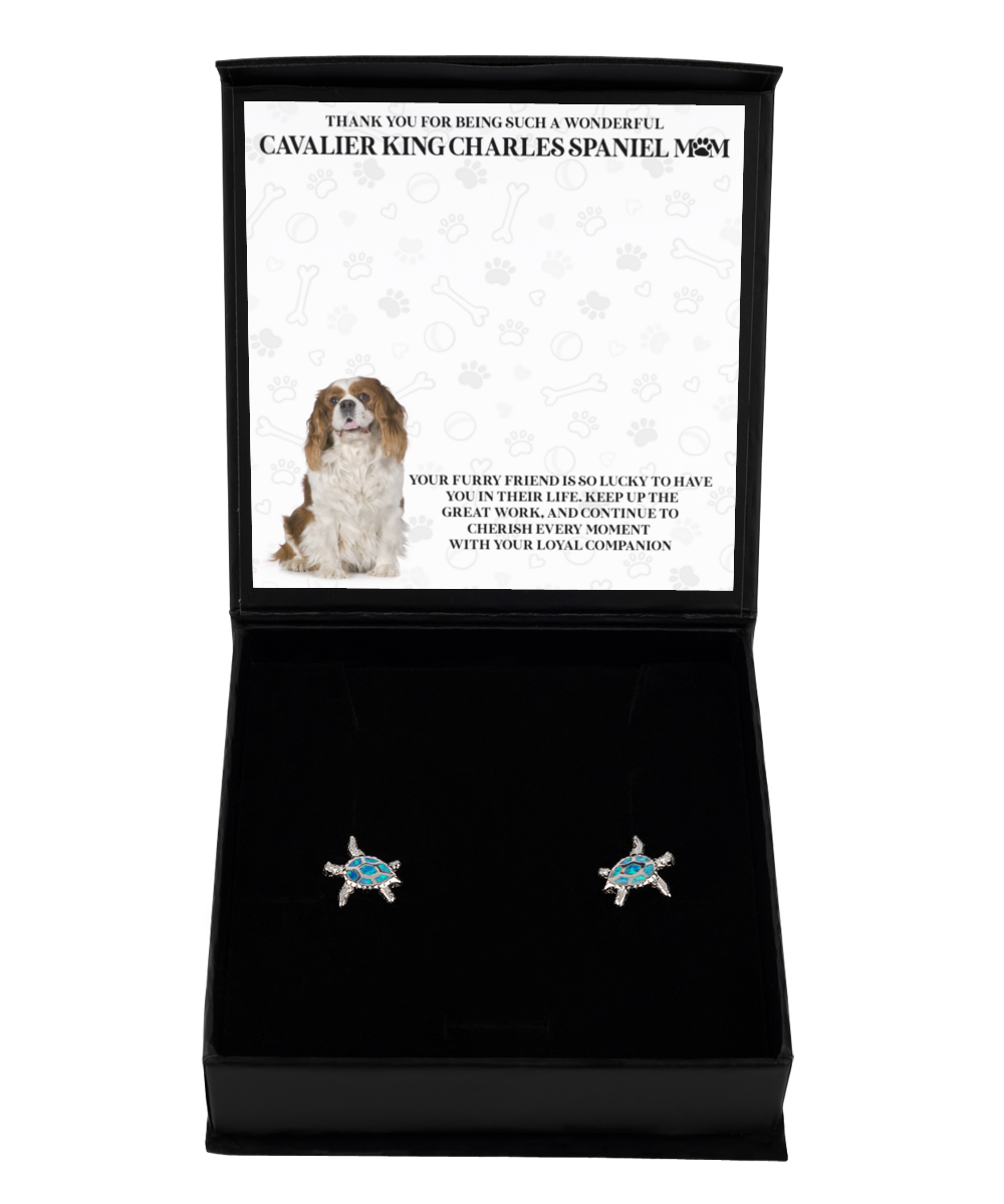 Cavalier King Charles Spaniel Mom Opal Turtle Earrings - Dog Mom Gifts For Women Birthday Christmas Mother's Day Jewelry Gift For Cavalier King Charles Spaniel Dog Lover