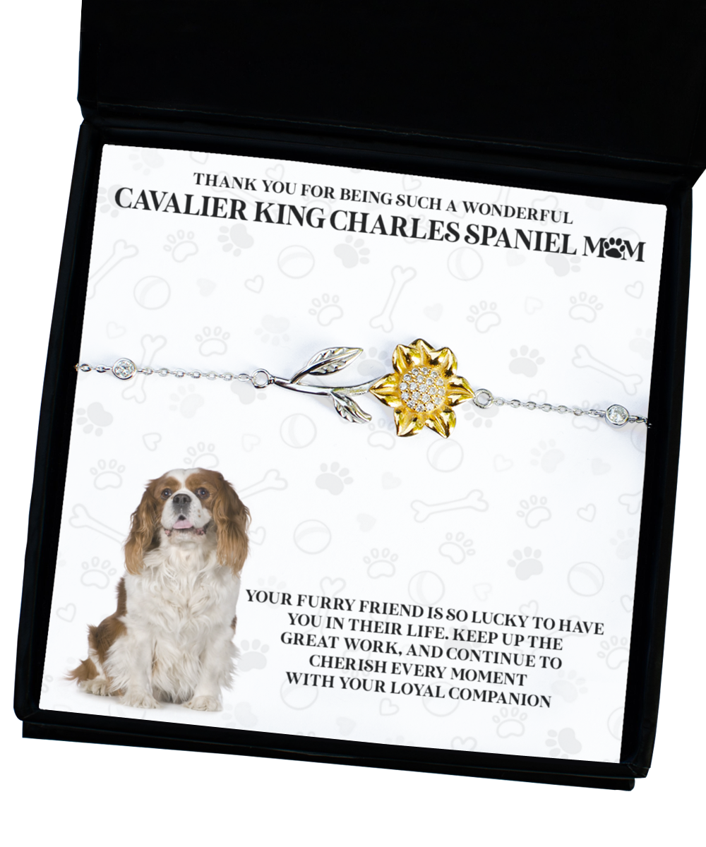 Cavalier King Charles Spaniel Mom Sunflower Bracelet - Dog Mom Gifts For Women Birthday Christmas Mother's Day Jewelry Gift For Cavalier King Charles Spaniel Dog Lover