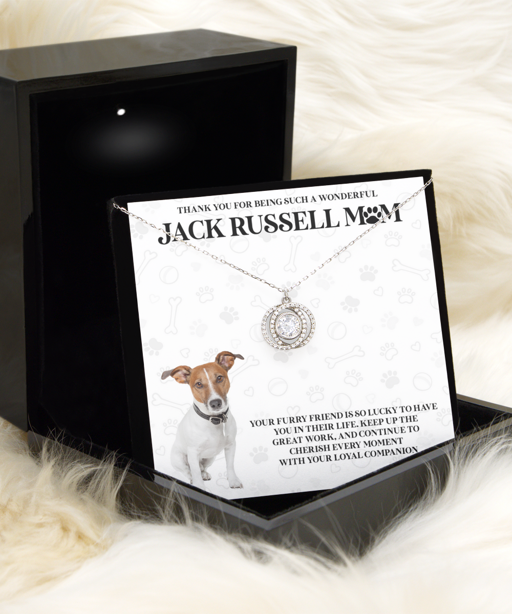 Jack Russell Mom Double Crystal Circle Necklace - Dog Mom Gifts Necklace For Women Birthday Mother's Day Gift For Jack Russell Dog Lover