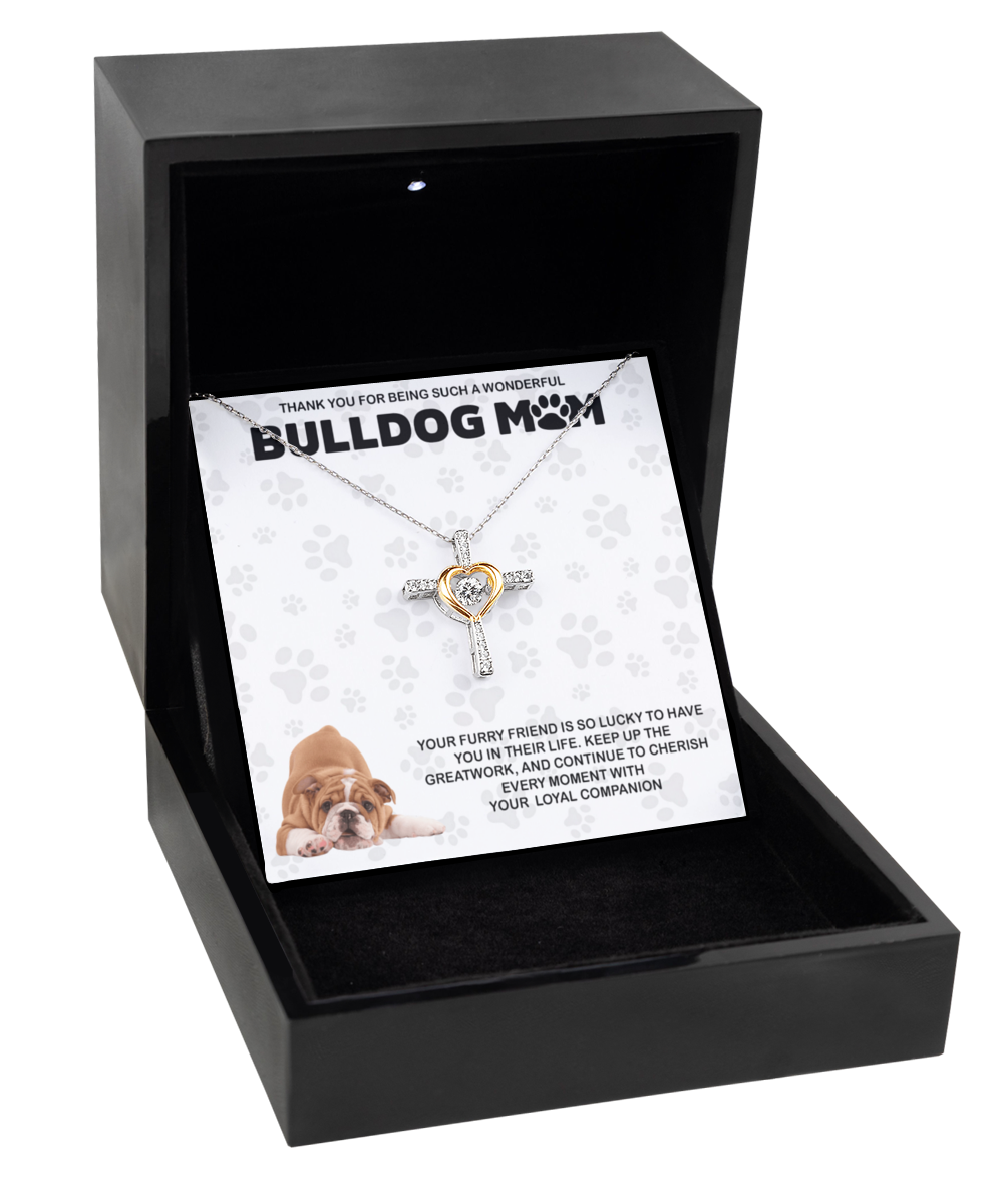 Bulldog Mom Cross Dancing Necklace - Dog Mom Gifts For Women Birthday Christmas Mother's Day Gift Necklace For Bulldog Dog Lover