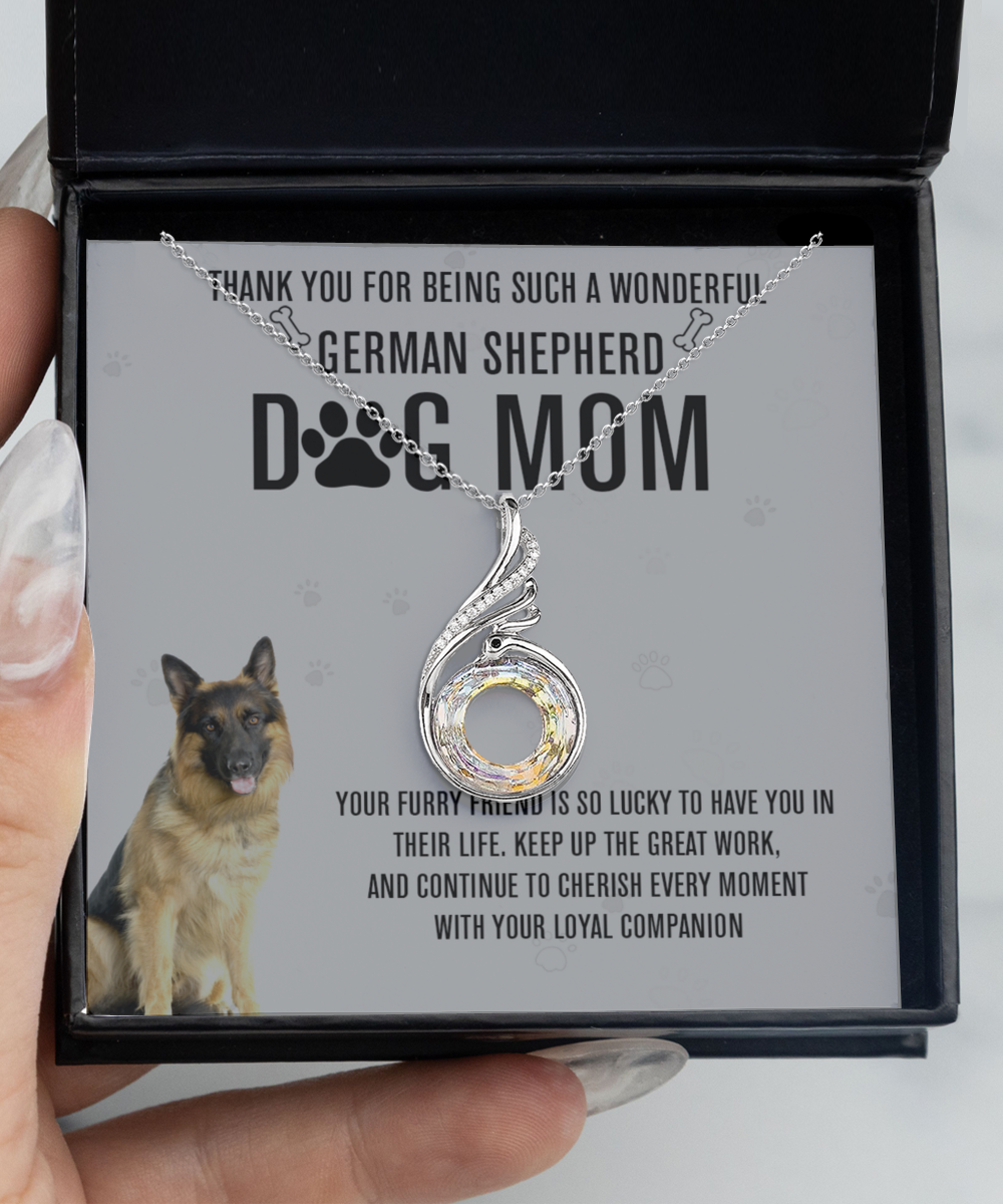 German Shepherd Mom Rising Phoenix Necklace - Dog Mom Gifts For Women Birthday Christmas Mother's Day Gift Necklace For German Shepherd Dog Lover