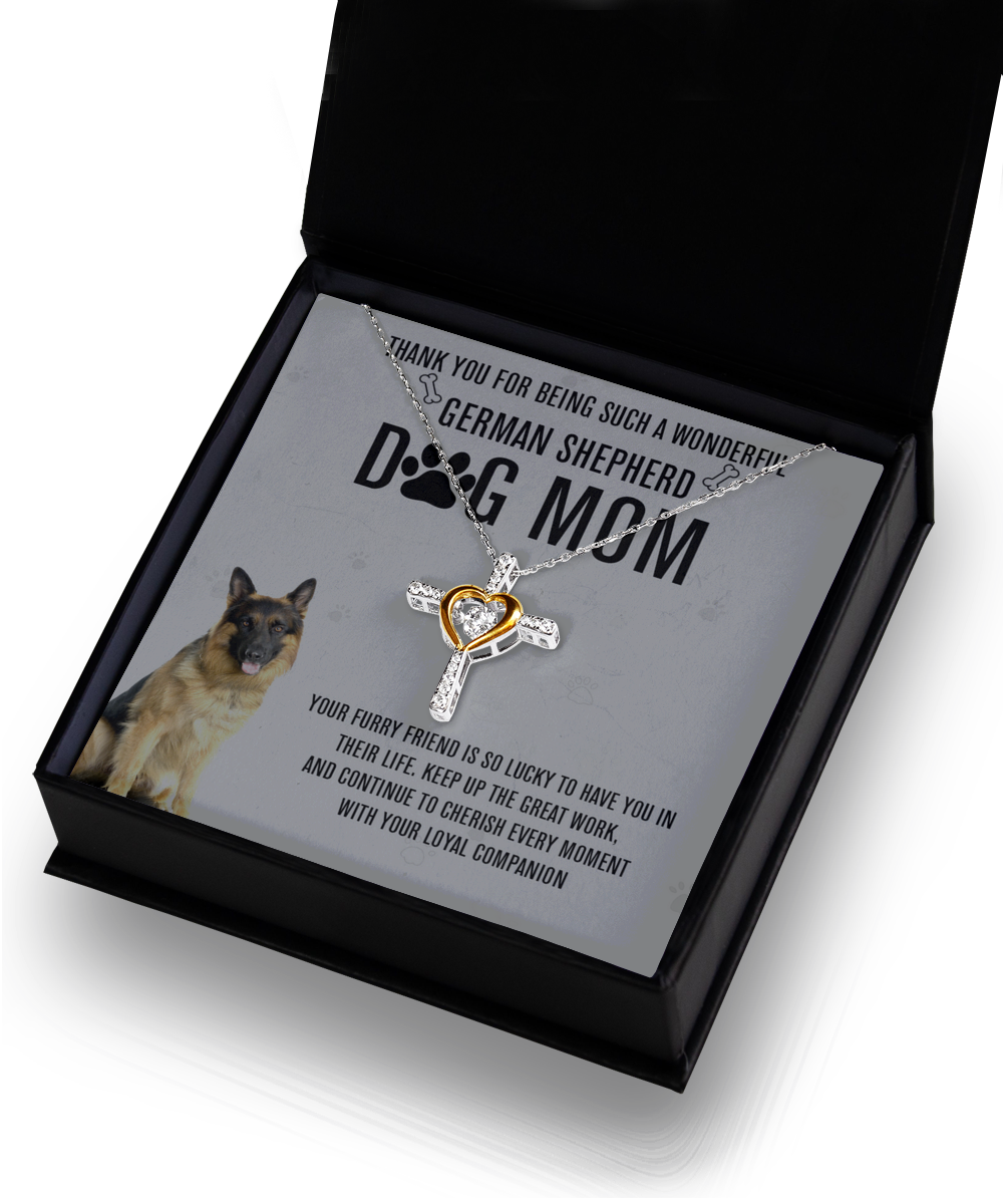 German Shepherd Mom Cross Dancing Necklace - Dog Mom Gifts For Women Birthday Christmas Mother's Day Gift Necklace For German Shepherd Dog Lover