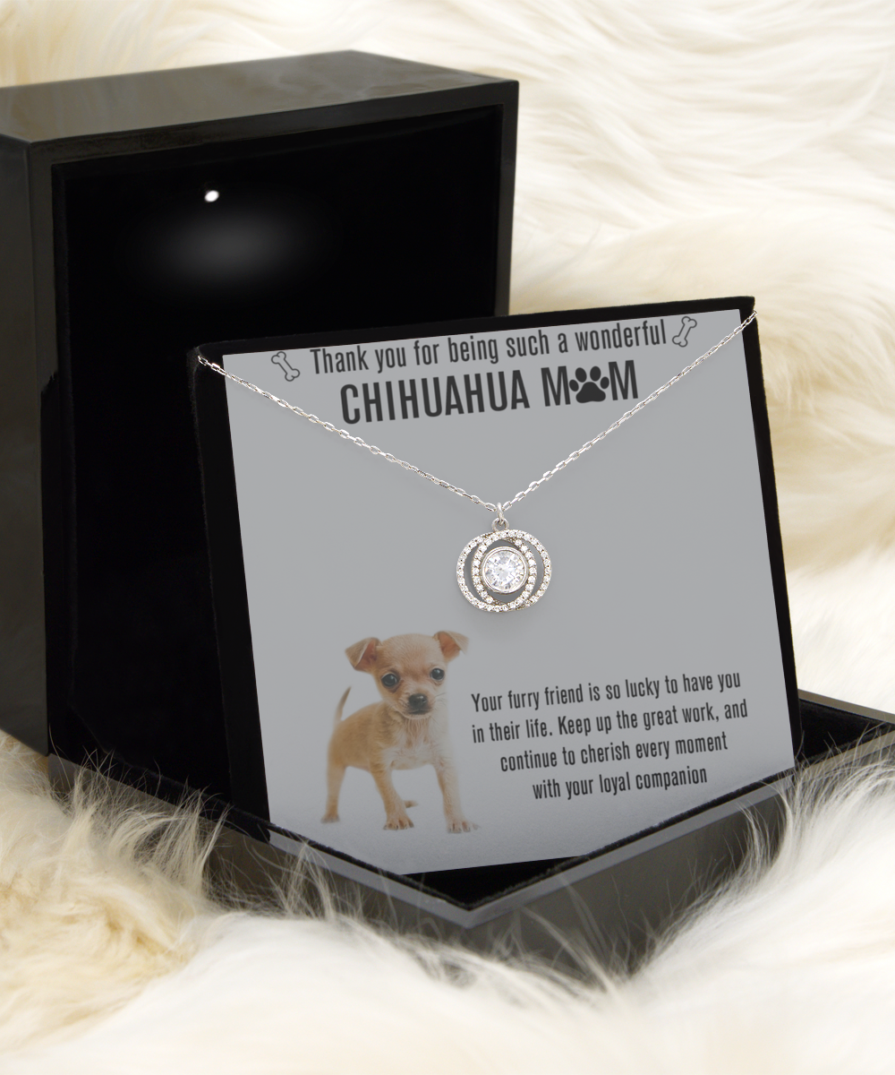 Chihuahua Mom Double Crystal Circle Necklace - A Birthday Christmas Mothers Day Necklace Gift For Women Chihuahua Dog Mom