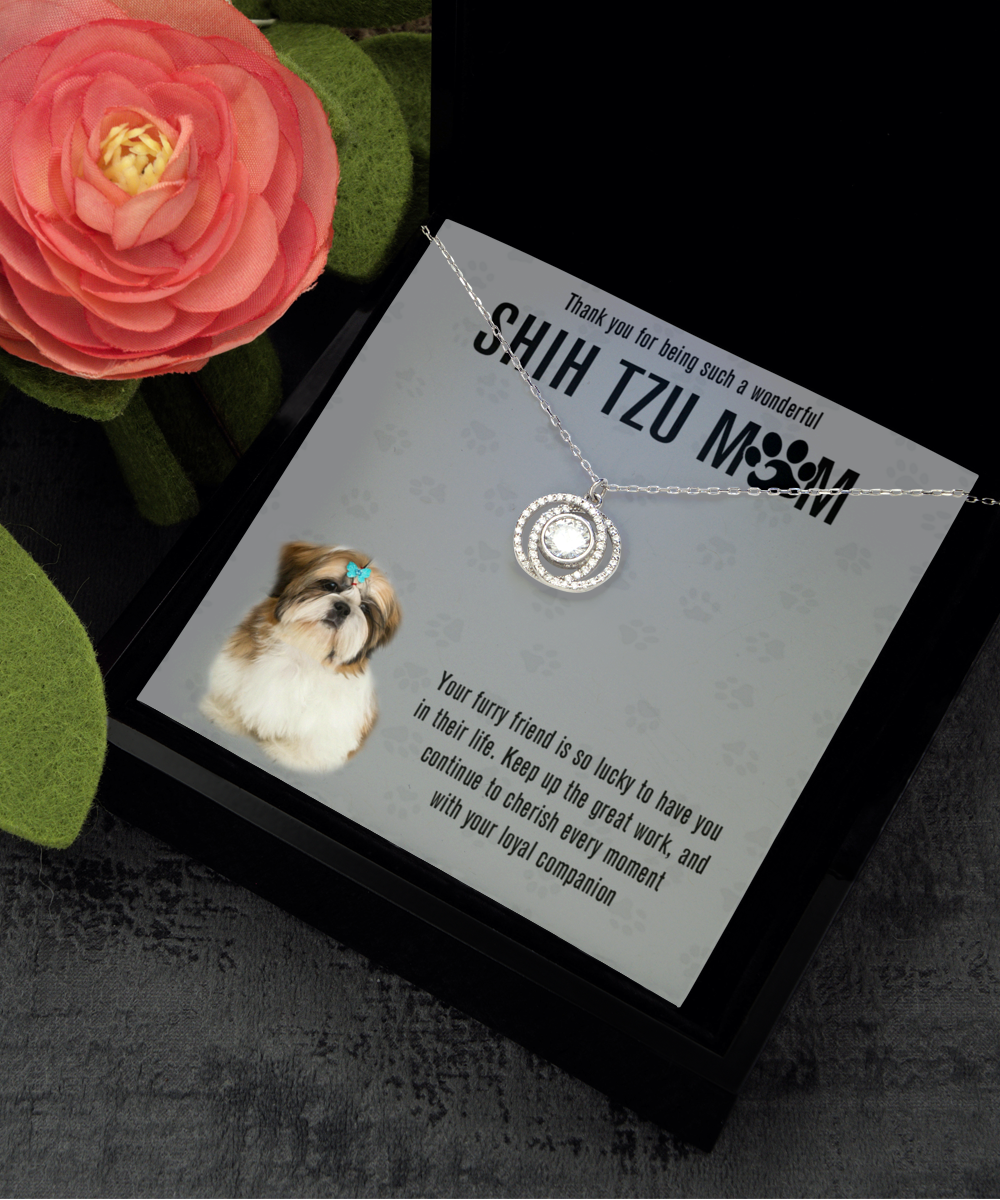 Shih Tzu Mom Double Crystal Circle Necklace - A Birthday Christmas Mother's Day Gift For Shih Tzu Dog Mom Necklace Gift For Her