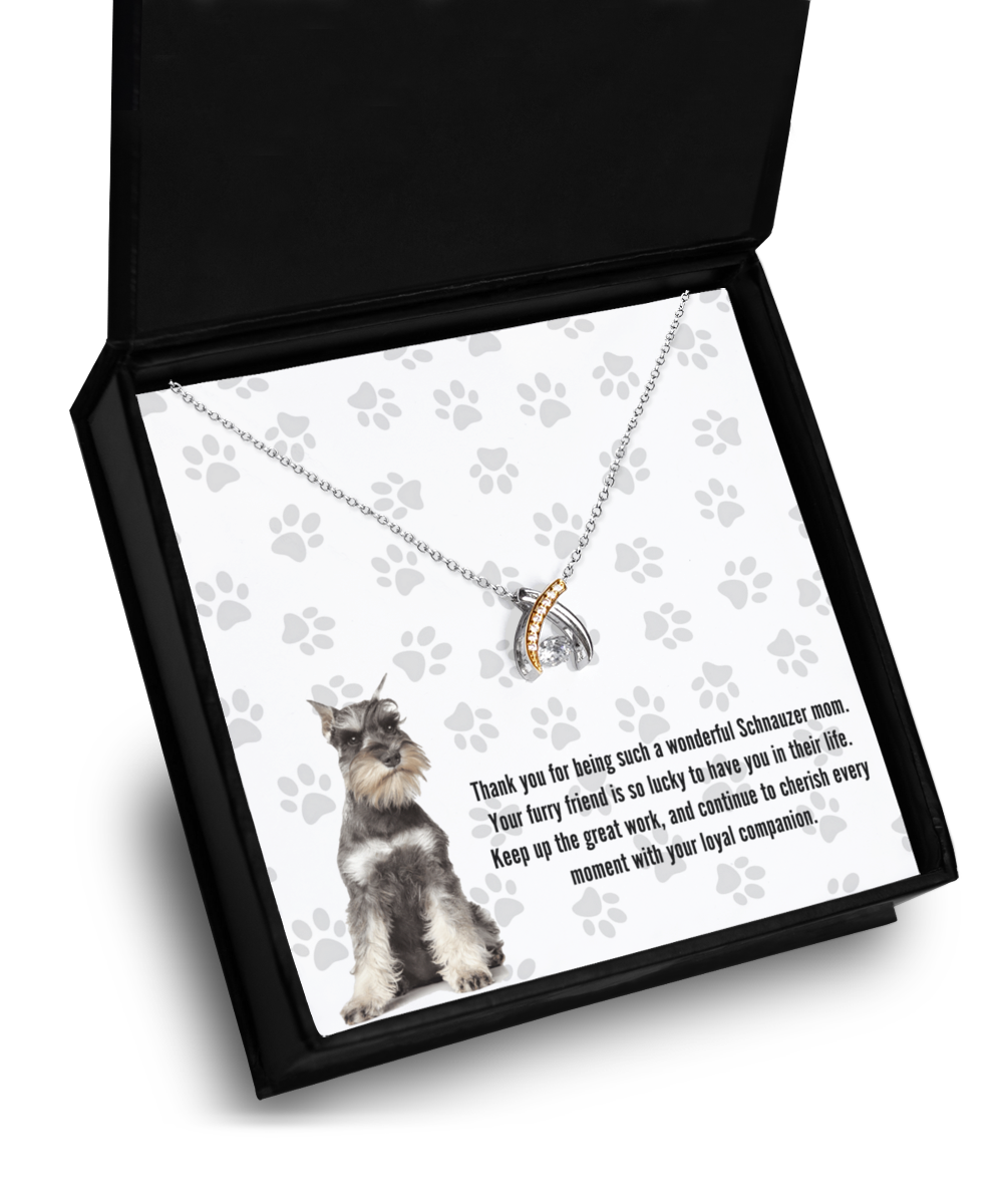 Schnauzer Mom Wishbone Dancing Necklace - Dog Mom Gifts For Women Birthday Christmas Mother's Day Gift Necklace For Schnauzer Dog Lover