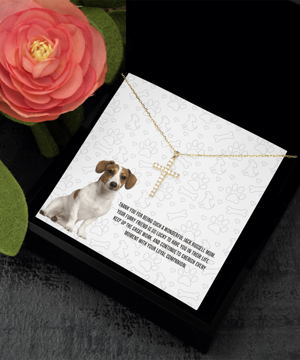 Jack Russell Mom Crystal Gold Cross Necklace - Dog Mom Necklace Gifts For Women Birthday Christmas Mother's Day Gift For Jack Russell Dog Lover