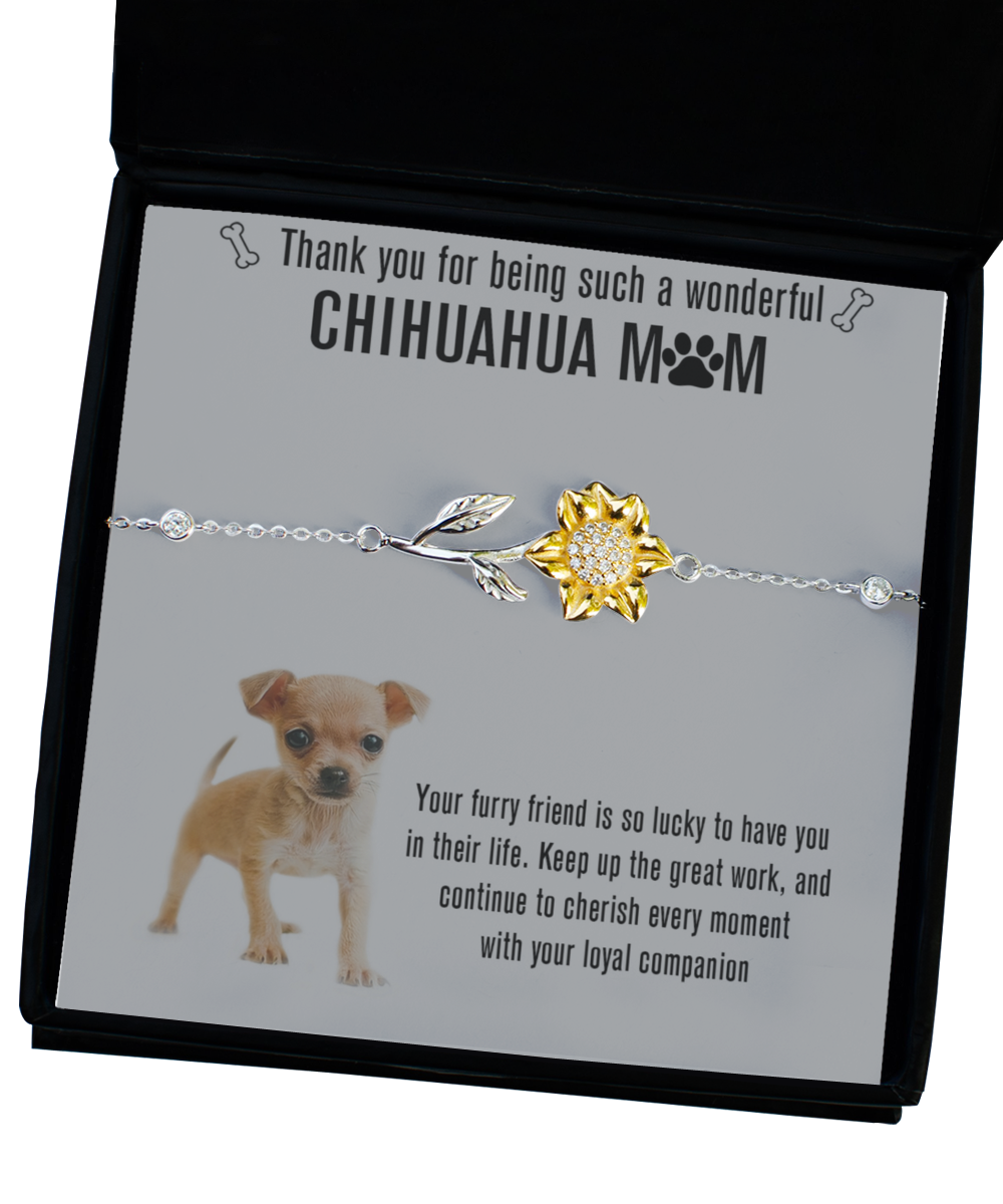 Chihuahua Mom Sunflower Bracelet - Dog Mom Gifts For Women Birthday Christmas Mother's Day Jewelry Gift For Chihuahua Dog Lover