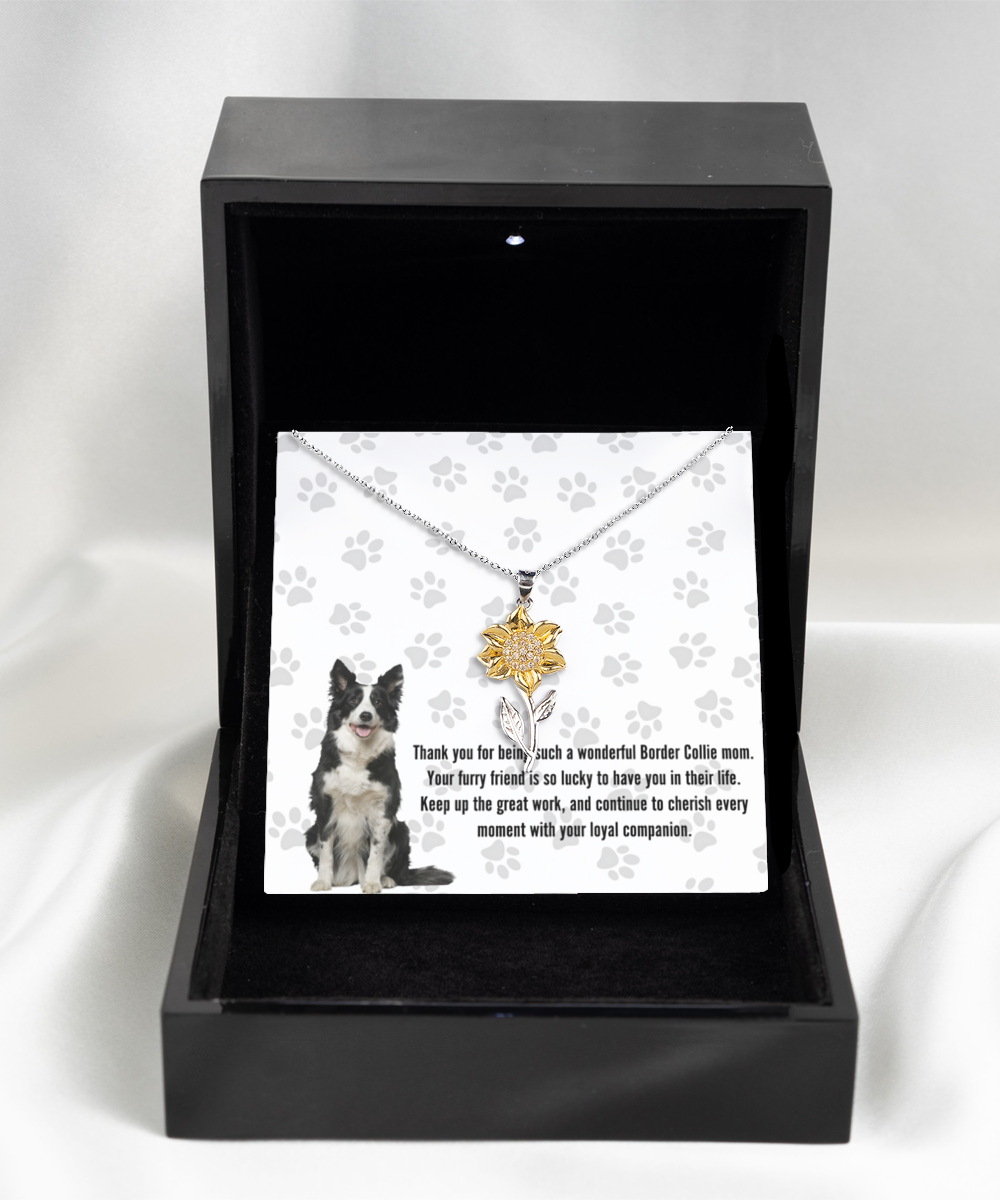 Border Collie Mom Sunflower Pendant Necklace - Dog Mom Gifts For Women Birthday Christmas Mother's Day Gift Necklace For Border Collie Dog Lover