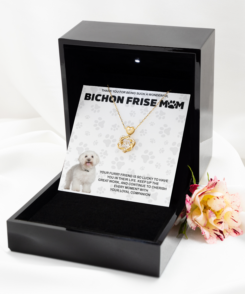 Bichon Frise Mom Heart Knot Gold Necklace - Dog Mom Gifts Necklace For Women Birthday Christmas Mother's Day Gift For Bichon Frise Dog Lover