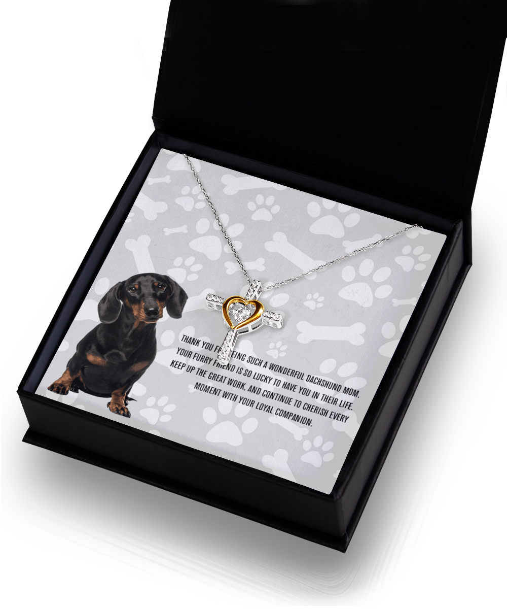 Dachshund Mom Cross Dancing Necklace - Dog Mom Gifts For Women Birthday Christmas Mother's Day Gift Necklace For Dachshund Dog Lover