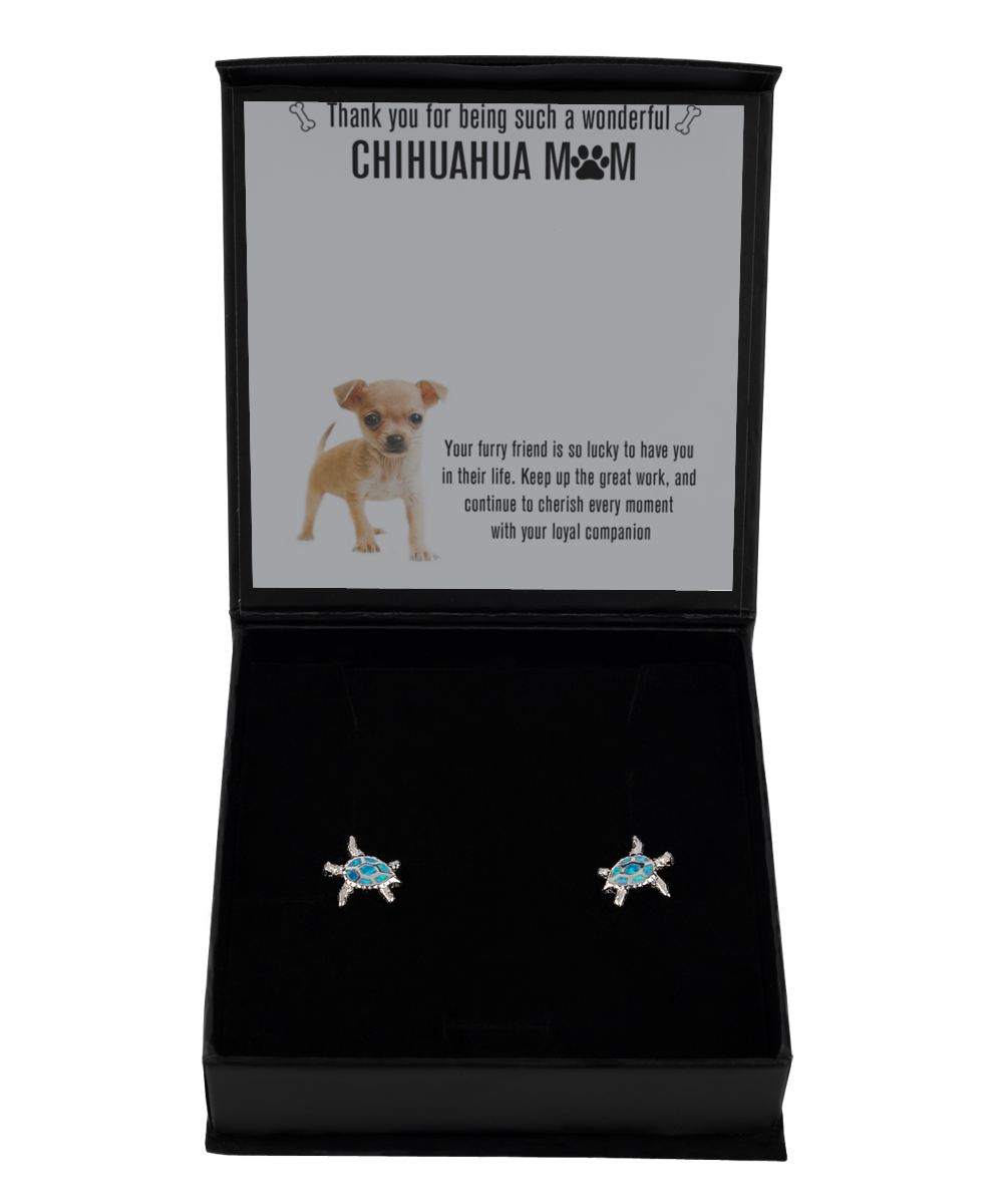 Chihuahua Mom Opal Turtle Earrings - Dog Mom Gifts For Women Birthday Christmas Mother's Day Jewelry Gift For Chihuahua Dog Lover