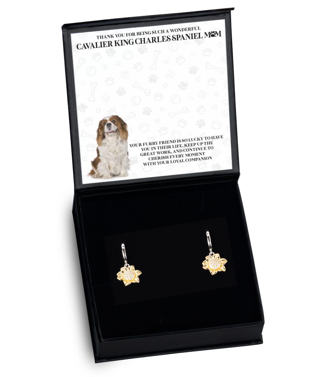 Cavalier King Charles Spaniel Mom Sunflower Earrings - Dog Mom Gifts For Women Birthday Christmas Mother's Day Jewelry Gift For Cavalier King Charles Spaniel Dog Lover