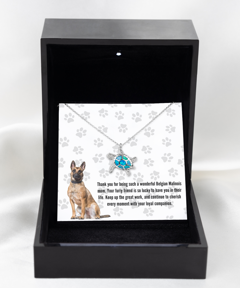 Belgian Malinois Mom Opal Turtle Necklace - Dog Mom Gifts For Women Birthday Christmas Mother's Day Gift Necklace For Belgian Malinois Dog Lover