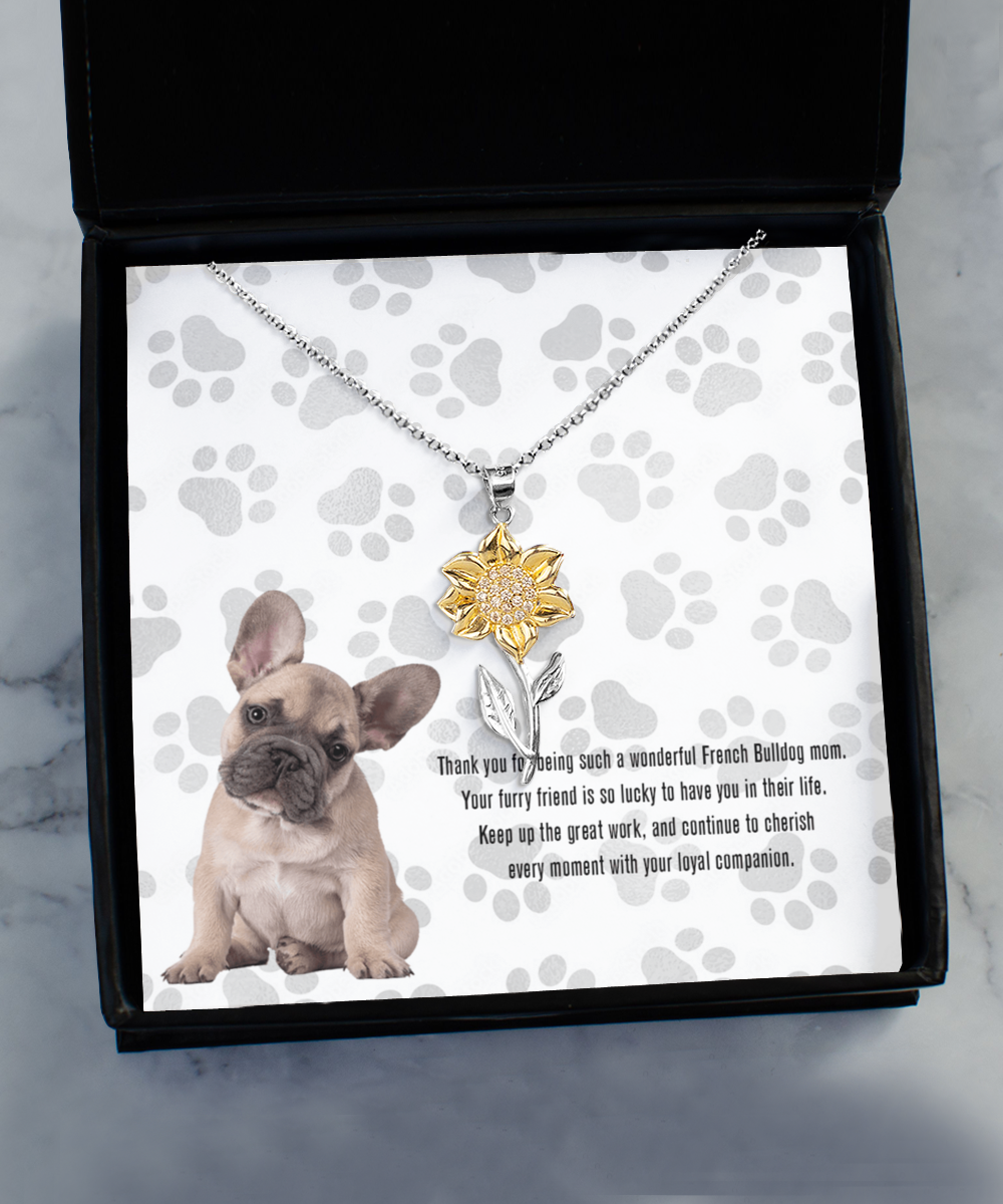 French Bulldog Mom Sunflower Pendant Necklace - Dog Mom Gifts For Women Birthday Christmas Mother's Day Gift Necklace For French Bulldog Dog Lover