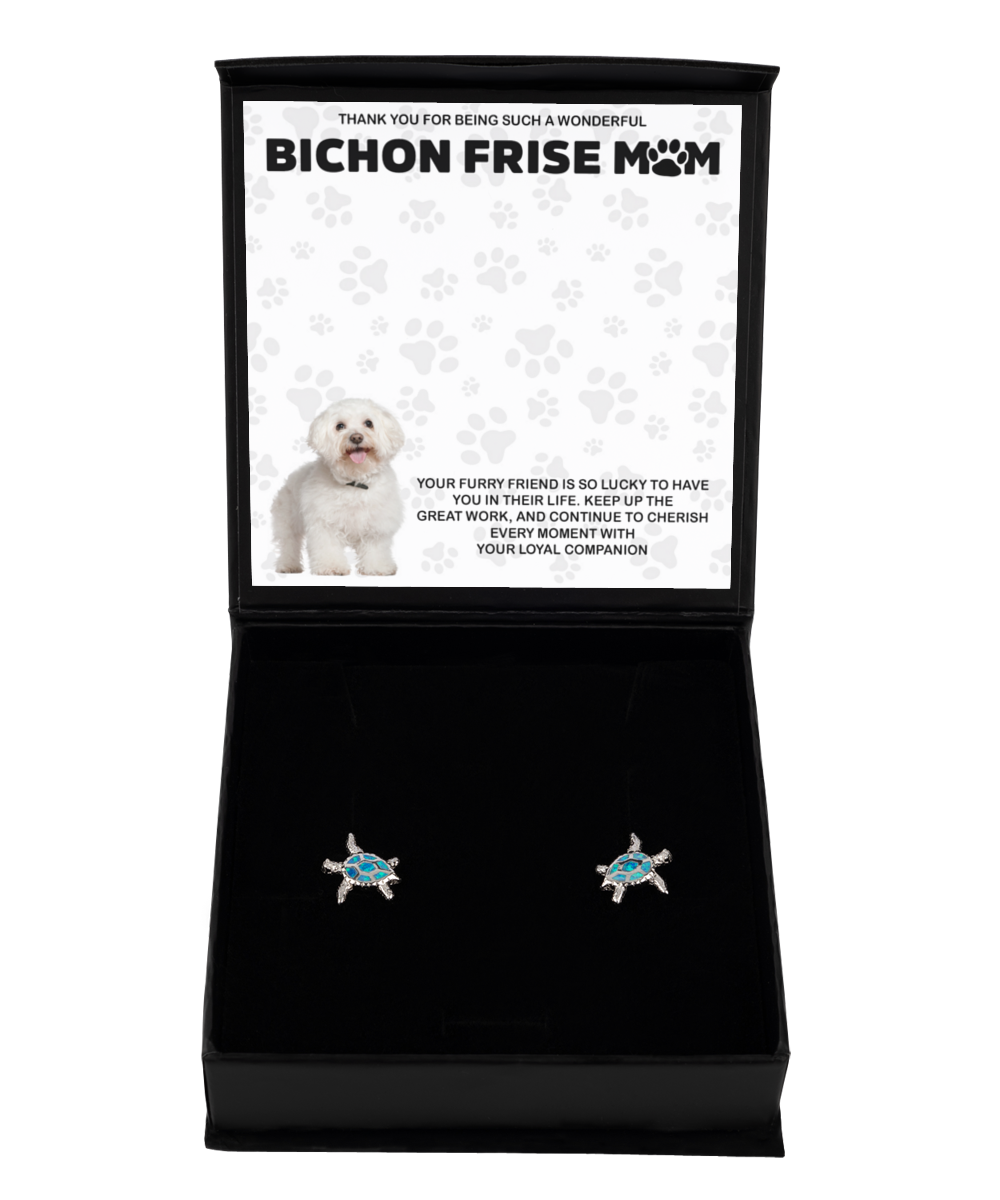 Bichon Frise Mom Opal Turtle Earrings - Dog Mom Gifts For Women Birthday Christmas Mother's Day Jewelry Gift For Bichon Frise Dog Lover