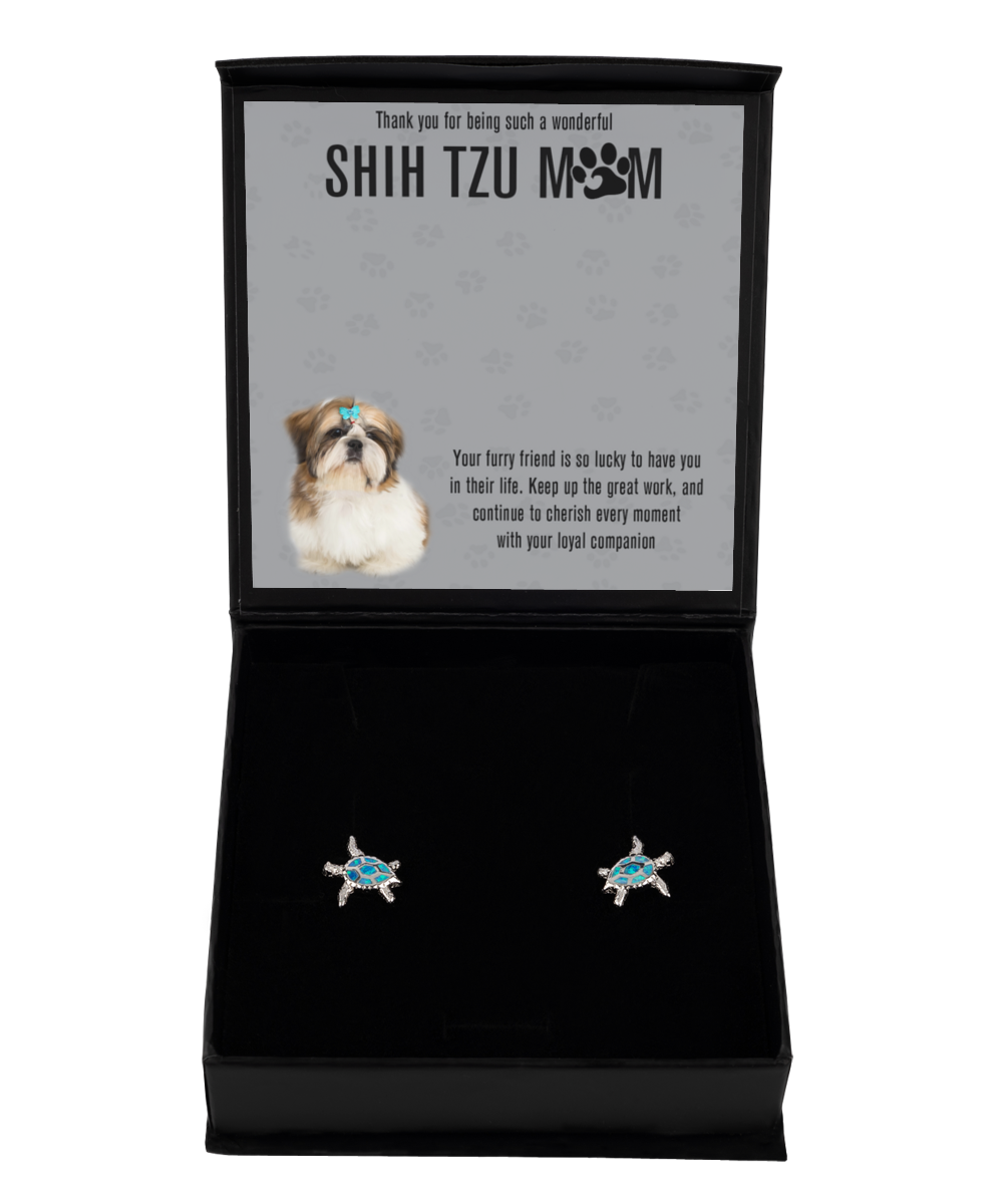 Shih Tzu Mom Opal Turtle Earrings - Dog Mom Gifts For Women Birthday Christmas Mother's Day Jewelry Gift For Shih Tzu Dog Lover